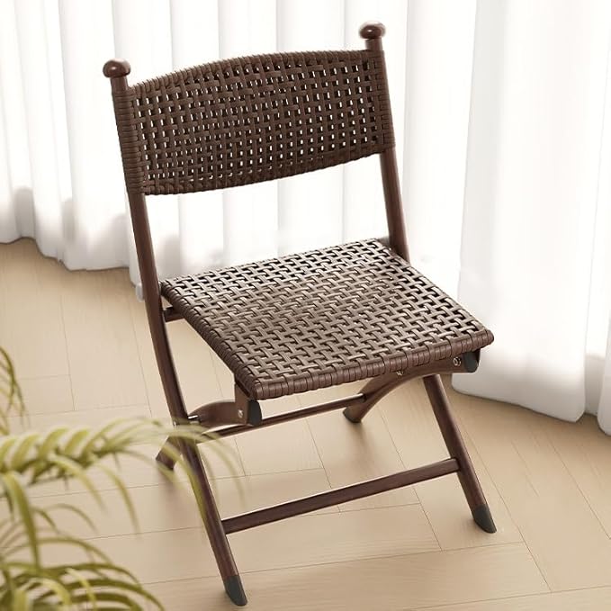 Portable Folding Camping Stool - Lightweight Collapsible Chair for Kitchen and Guests Rattan Design Compact and Easy to Store Ideal for Outdoor Use