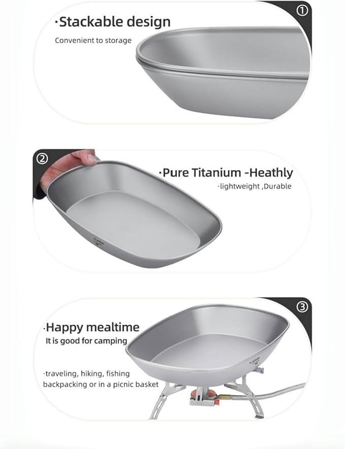 Titanium Plate Camping Picnic Tableware 32.1fl oz Cooking Utensils Extremely Light Dishes Bowl 106g (Sanding)
