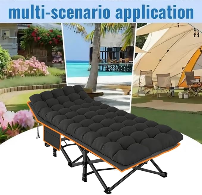 Oversized Heavy-Duty Outdoor Folding Bed with Side Pockets&ampMattress(Mini Model Optional)-755/655/55Lbs Super Capacity Camping CotGarden (Gray Utility (555lbs))
