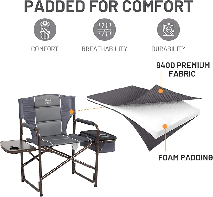 TIMBER RIDGE Lightweight Camping Chair Portable Laurel Director's Chair with Foldable Side Table Cooler Bag &amp Mesh Pocket Compact Outdoor Folding Lawn Chair Supports 300lbs Grey