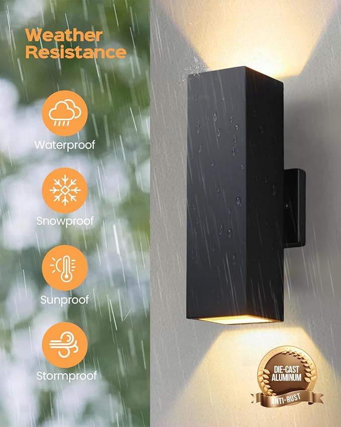 SHIMR Dusk to Dawn Outdoor Lighting 2 Pack Modern Exterior Lighting Fixtures Wall Mount with E26 Base Aluminum Anti-Rust Outdoor Sconce Lights Up and Down Outside Lights for House Porch Garage