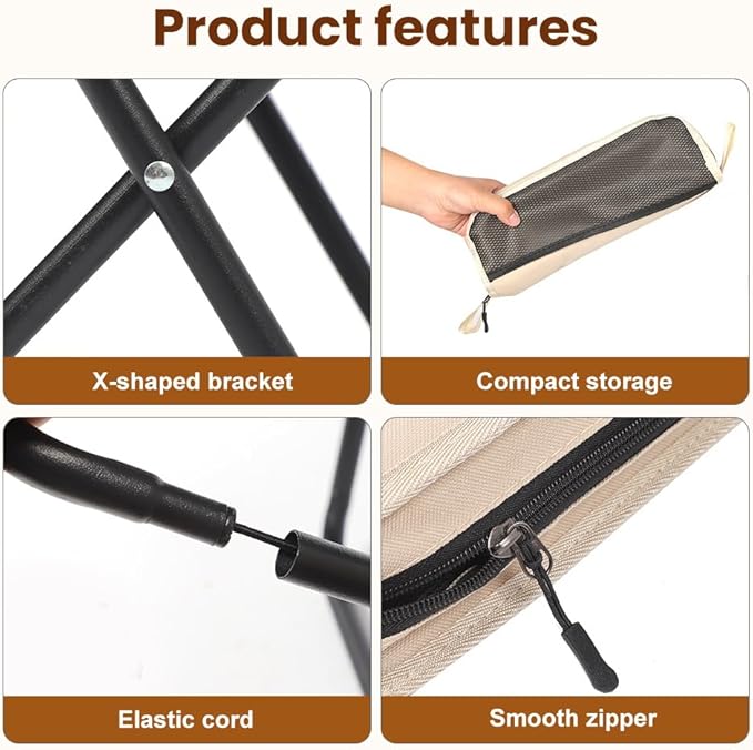 KAMOJI Foldable Backpack Stool 2026 New Compact Ultralight Collapsible Stools for Fishing Hiking Upgrade Lightweight Portable Folding Chair with Storage Bag and Durable Steel Frame (Khaki Large)