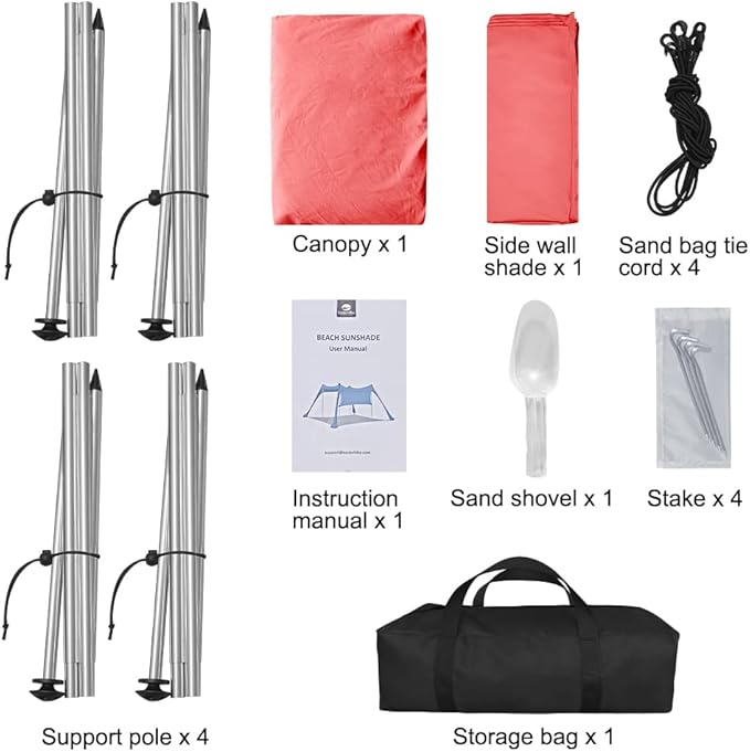 Beach Canopy Tent Shade with Sidewalls 10x10FT 6.6FT Tall UPF50+ Sun Shelter Windproof &amp Water Resistant Includes Guylines Sand Shovel Stability Poles Easy Up for Beach Outdoor Camping Backya