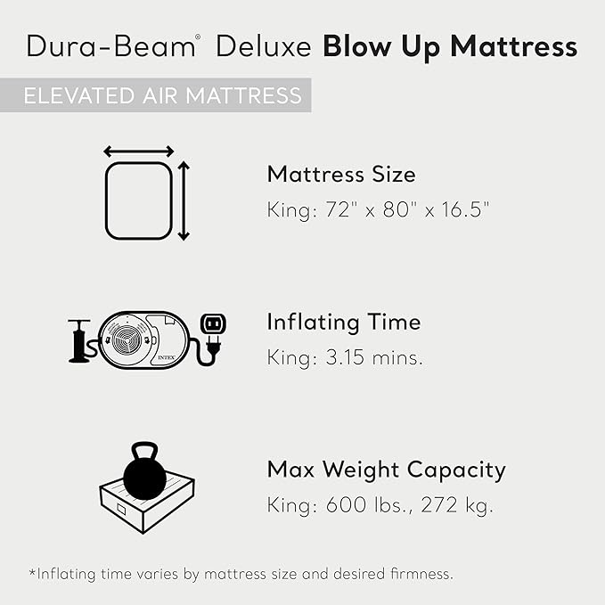 Intex 2 Pack Dura Beam Plus Deluxe Airbed Inflatable Blow Up Portable Air Mattress with Built-in Internal Air Pump King-Sized Bed