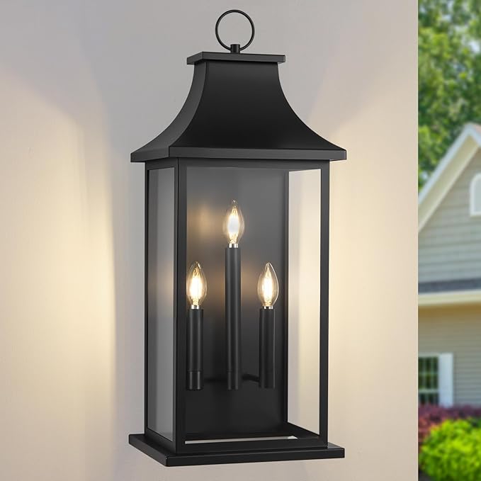 Extra Large Outdoor Wall Lights Outside Lights Exterior Lighting Fixtures Wall Mount Wall Sconce Light Outdoor Lanterns for Porch Black 28 3-Light 1-Pack