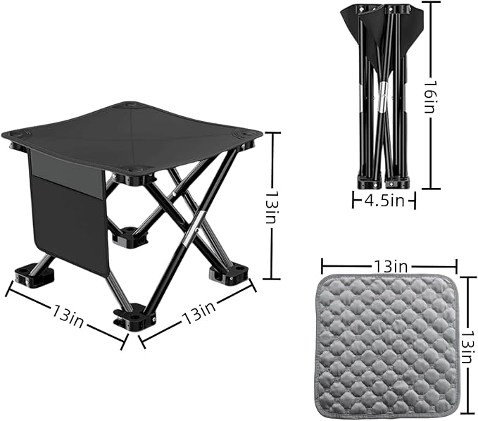 2 Pack 13 Inch Portable Camping Stool(Black)Collapsible Stool with Carry Bag Convenient for Travel BBQFishing Hiking Outdoor Folding Stool with a Non-Slip seat Cushion (Cotton lint)