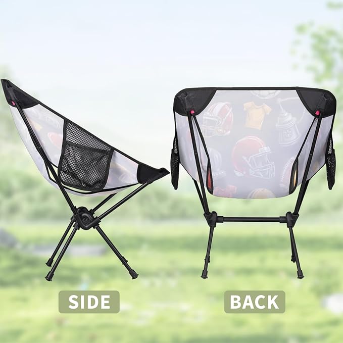 Rugby Camping Chair Folding Backpacking Chair Sports Ball Portable Lightweight Outdoor Chairs with Side Pockets for Hiking Beach Picnic