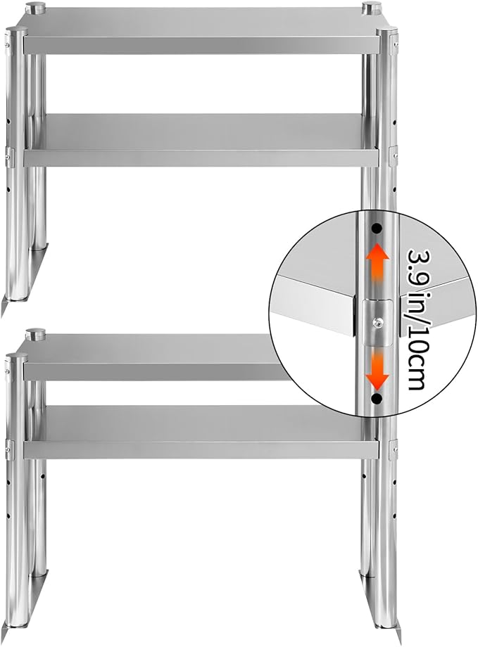 Stainless Steel Double Overshelf 30''L x 12''W Commercial 2 Tier Overshelf Height Adjustable Overshelf for Prep Work Table in Kitchen Restaurant