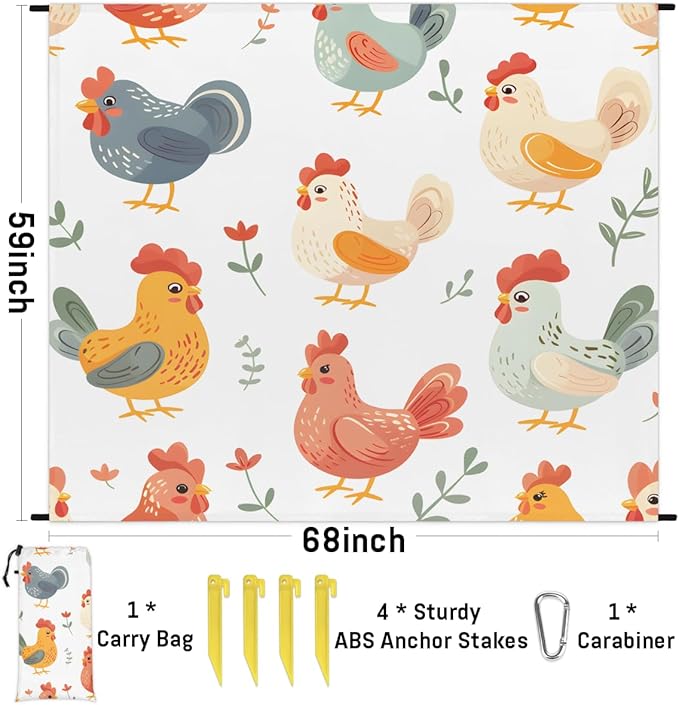 Waterproof Sandproof Beach Blanket 59''×68'' Chicken Baby Polyester Outdoor Picnic Blanket with 4 Stakes &amp Storage Bag for BeachCampingVacation Multi-Color