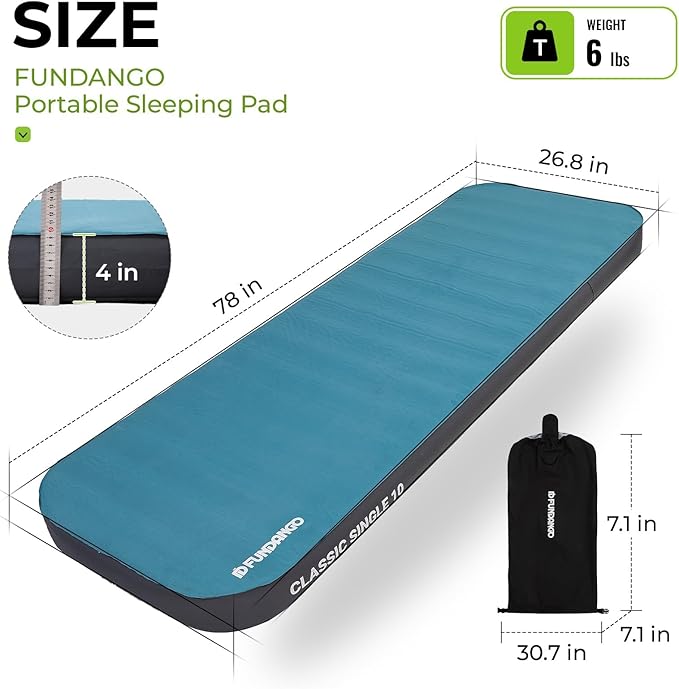 FUNDANGO Camping Self-Inflating Sleeping Pad Single Twin Size air Foam Mattress Cot with Pump Sack for Tents Car Van Outdoor Home