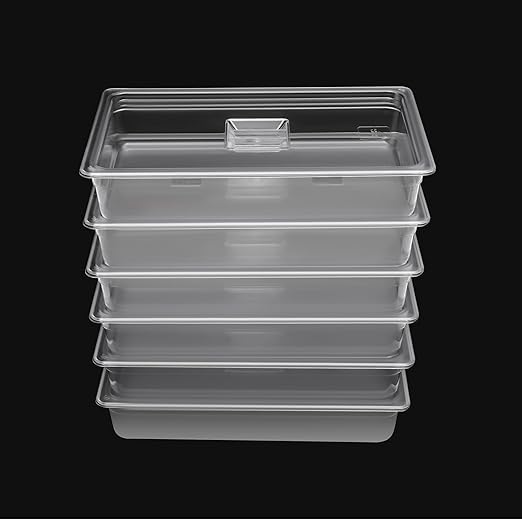 Hotel Pans 6 Pack Full Size 4'' Deep Clear Food Pans with Lids Commercial Stackable Food Pans Polycarbonate Transparent Food Storage Containers Freezer-Safe for Restaurant Hotel
