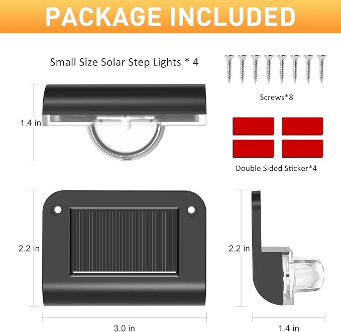 Solar Stair Lights Outdoor Waterproof 8 Pack Solar Step Lights for Outside Warm White Deck Lighting for Step Stair Porch Railing Patio Yard Front Door Sidewalk Poolside Balcony