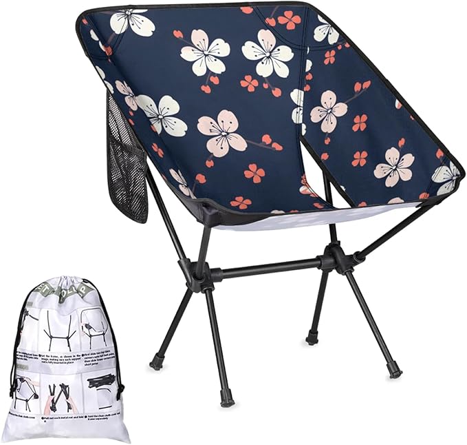 Honeybaby Folding Camping Chair Flowers Printed Camping Chairs Lightweight Portable Chair Outdoor Foldable Chairs for Camping Travel Picnic Beach Hiking