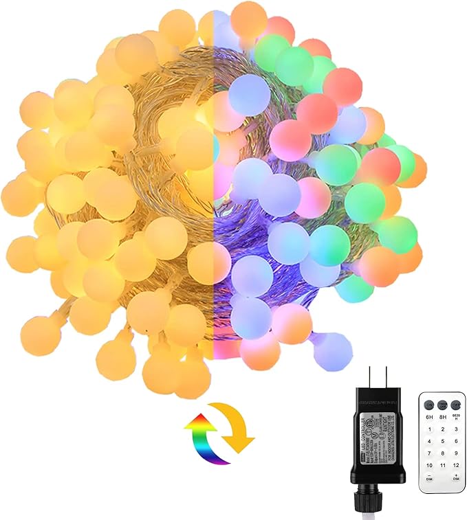 Globe String Lights 65.6 Feet 150 LEDPlug in Fairy String Lights with Remote Timer Extendable 11 Modes Indoor Outdoor Color Changing Lights for Wedding Bedroom Classroom Patio Garden