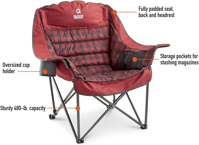 Guide Gear Oversized Extra Large Padded Camping Chair Portable Folding Large Camp Lounge Beach Chairs for Outdoor Adults Men and Women Heavy-Duty 400 Pound Capacity with Cup Holder Green