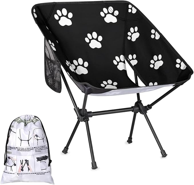Honeybaby Folding Camping Chair Paw Prints Camping Chairs Lightweight Portable Chair Outdoor Foldable Chairs for Camping Travel Picnic Beach Hiking