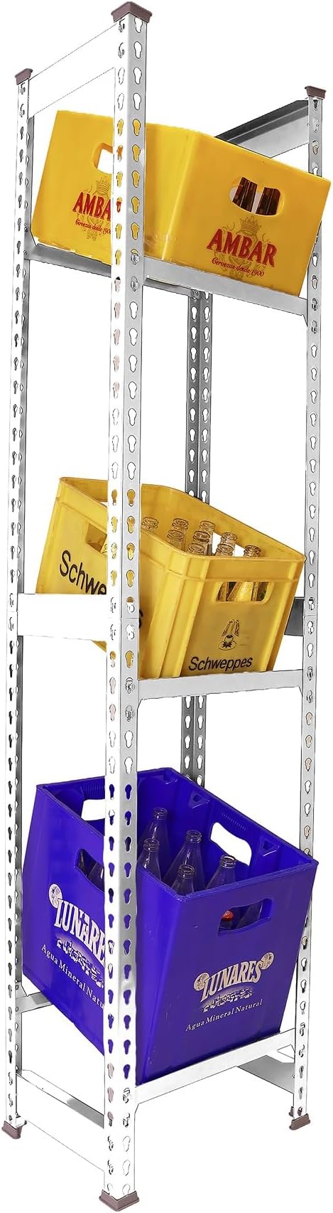 Simon Rack Drinks Crate Rack for 3 Crates 1800 x 400 x 300 mm White Freestanding Metal Shelf for Water Crates Beer Crates or Drinks Crates for Kitchen Garage or Cellar
