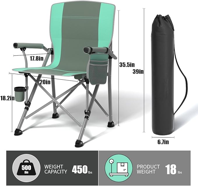 Oversized Camping Chair for Adults Heavy DutyHeavy Duty Lawn Chair with Side PocketsOutdoor Camping Fishing BeachHiking Foldable Camping Chair