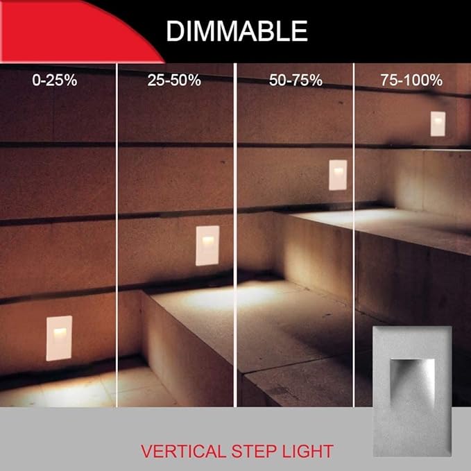 Ciata LED Stair Lights Indoor Step Lights Outdoor Stair Light 3 Watt Warm White Stairway Lighting for Outdoor and Indoor Stairs 3000K Concrete Home Theater Lighting Silver Finish Vertical 3 Pack