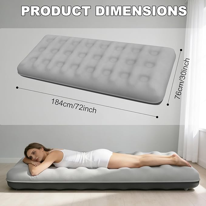 Single Size Air Mattress - Inflatable Camping Bed Inflatable Single Bed for Camping Home &amp Travel(Grey)