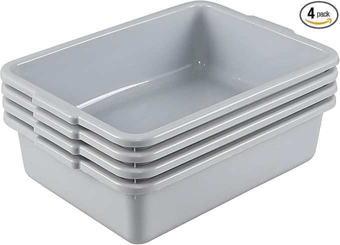 4-Pack 13 L Commercial Bus Tub Box Plastic Dish Pan Tub Grey