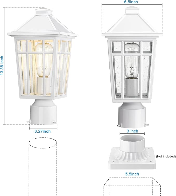Darkaway Outdoor Post Lights Lamp Post Light Fixture Waterproof Aluminum Housing with Glass Fence Post Deck Lighting for Garden Patio Pathway (1 Pack White)