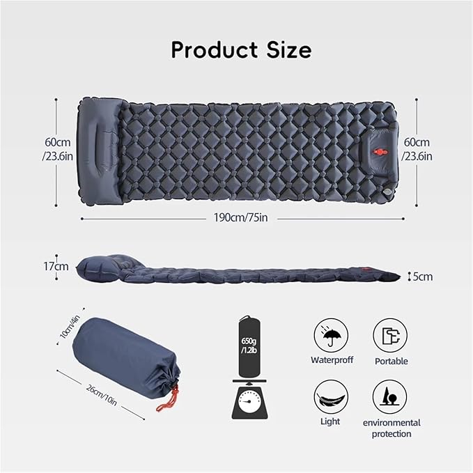 Self-Inflating Camping Air Mattress – with Pillow Outdoor Sleeping Pad for Hiking &amp Climbing(Camouflage)
