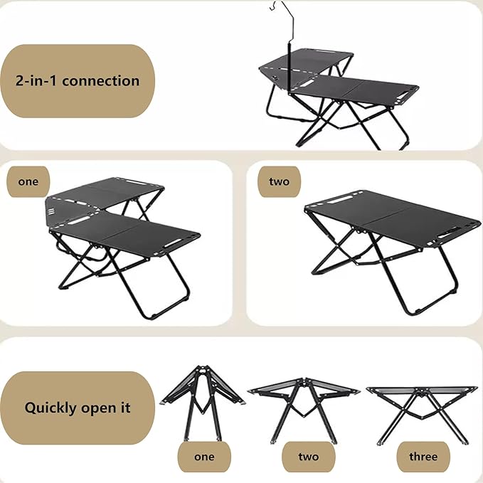 Outdoor Portable Folding Carbon Steel Camping Table Suitable for Camping Barbecue Picnic RV Outdoor Cooking Travel - Single or Set (Black Single Inch 3.1 Inch 19.7 Inch 15.5)