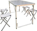 Aluminum Folding Camping Table Set with 4 Stools Adjustable Height