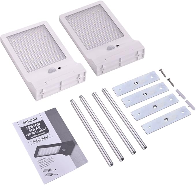 Solar Light OutdoorMotion Sensor Wall Lights with Mounting PolesWaterproof Detector LightSecurity Lighting for Barn Porch Garage 2 PackWhite