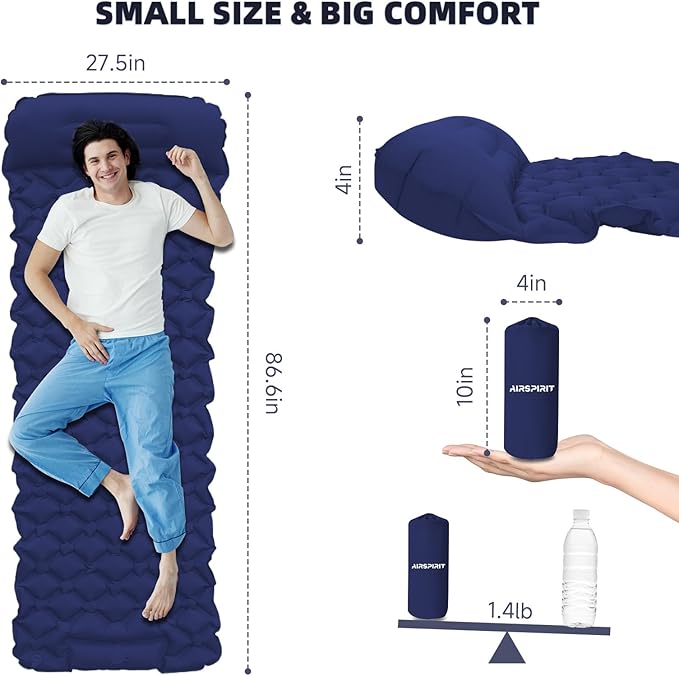 Inflatable Sleeping Pad with Pillow for Camping-Built in Fast Inflation-Ultralight Upgraded Durable Compact Sleeping Mat Moisture Proof Air Mattress for Camping BackpackingHikingTravelTent