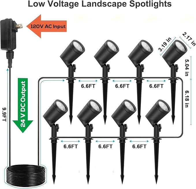ZYAN Die-Cast Aluminum Landscape Spotlights 6W 600LM 2700K Warm White Low Voltage IP65 Waterproof Outdoor Landscape Lighting for Patio Garden Yard Path 8 Pack