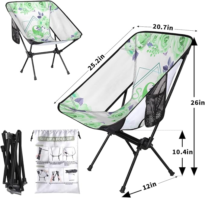 Camping Chair Personalized Backpacking Chair Lightweight Portable Folding Customized Name Chairs for Beach Sport Hiking (Light Green)
