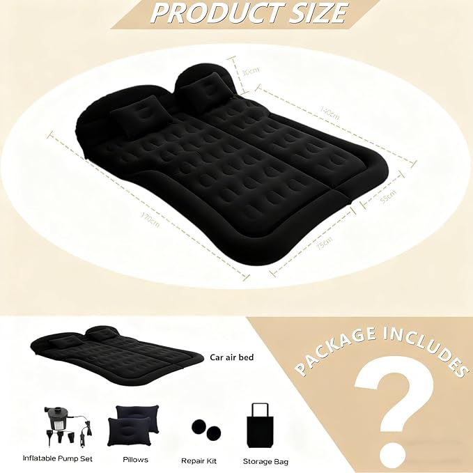 Car Air Mattress - Inflatable Bed SUV Mattress with Two Pillows for Cars Backseat Trunk Portable Flocked Camping Airbed Sleeping mat for Vehicle Travel Road Trip Indoor&ampOutdoor Activities