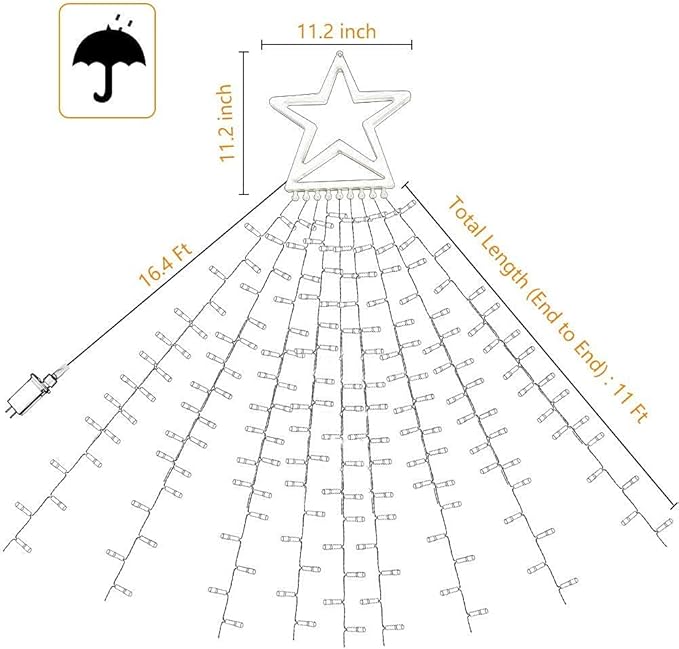 PUHONG Christmas Decoration Outdoor Star String Lights16.4Ft Christmas Tree Toppers Lights 320 LED 8 Memory Modes with 14 Lighted Star for Halloween Christmas New Year Holiday Birthday(White)