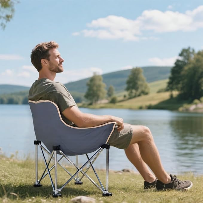 Super Large All-Terrain Camping Chair 8-Level Height Adjustment Outdoor Fishing Chair Leisure Chair one-Click Folding for Easy Carrying can Bear a Weight of 400 pounds (Fishing Chair Grey)
