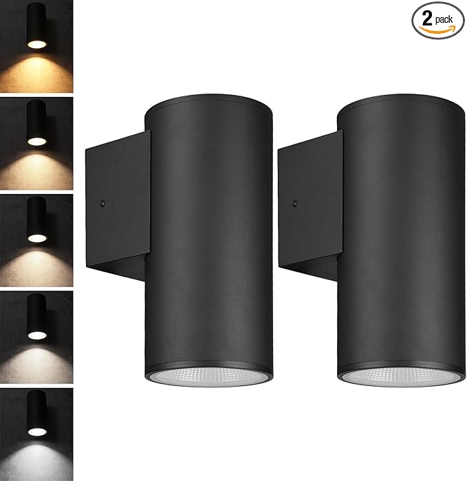 LEONLITE 12 Inch 5CCT Architectural Cylinder LED Down Light Outdoor 100V-277V 15W Aluminum High-end Wall Sconce Built-in Driver IP65 ETL Exterior Light 2700K/3000K/3500K/4000K/5000K Pack of 2