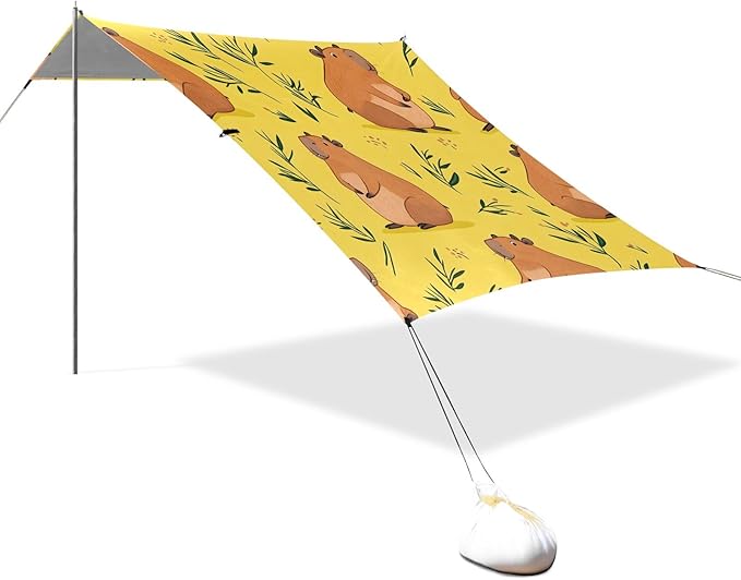 Cartoon Capybaras Grass Camping Sun Shelter Beach Tent Portable Beach Sun Shade Outdoor Canopy for Camping Trips Fishing Picnic