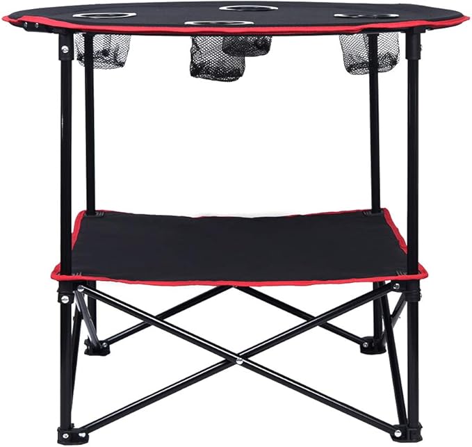 LEADALLWAY Camping Table Folding Picnic Table with 4 Cup Holders and Carrying Bags Collapsible Canvas Portable Tables Folding for BBQ Outdoor Fishing | 4 Cup Holders Carrying Bags Collapsible BBQ