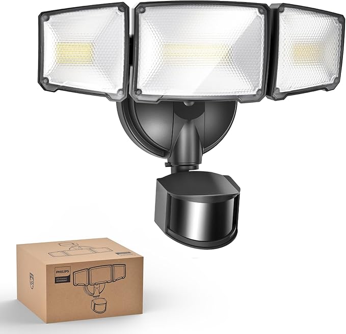 Philips 72W 7400LM LED Security Lights w/PIR Motion Sensor Outdoor 5000K Daylight Dusk to Dawn Aluminum Flood Light 3 Adjustable Heads Waterproof for Garage Yard Porch