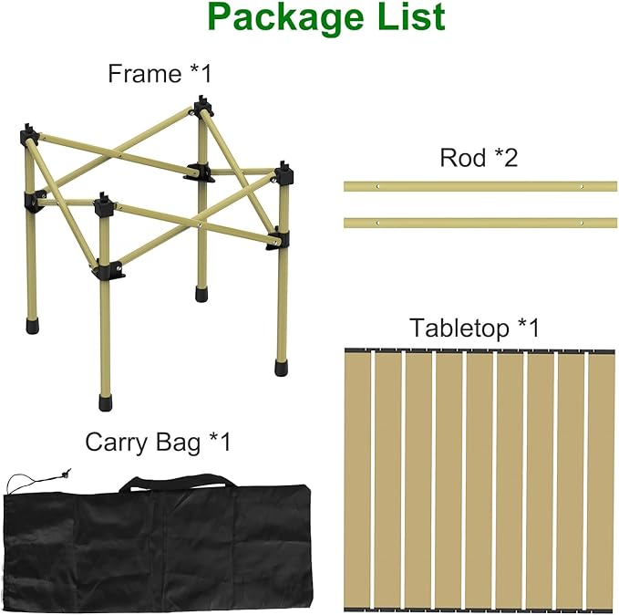 Folding Camping Table Portable Lightweight Carbon Steel Roll-up Picnic Table BBQ Desk with Carry Bag Heavy Duty for Outdoor Beach Camping Picnic Backyard Party Patio BBQ Fishing