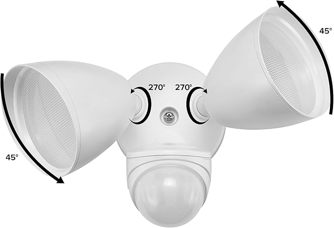 Maxxima 2 Head Outdoor LED Security Light - 24W 2000 Lumens Featuring Motion Sensor and Dusk to Dawn Photocell Sensor 5 CCT 2700K/3000K/4000K/5000K/6500K Home and Yard Lighting Fixture - White