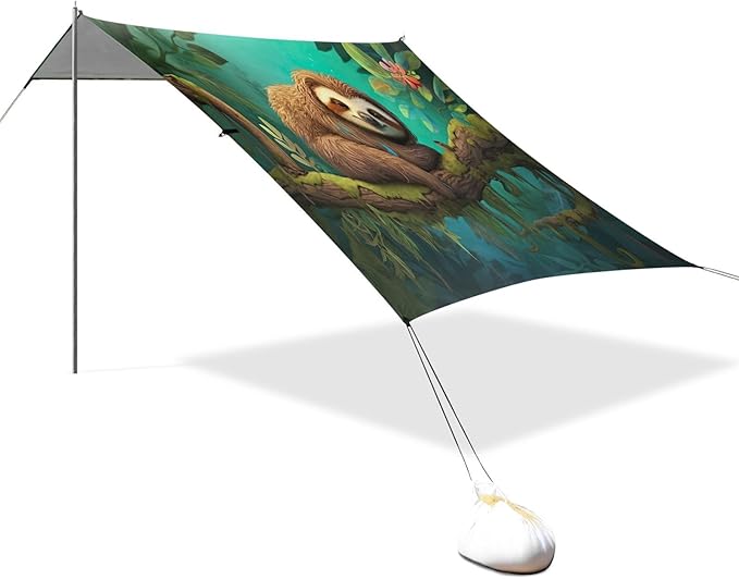 Cute Sloth Beach Tent Sun Shelter 9.2' x 10.5' Beach Canopy with 4 Sandbags 4 Stability Poles Sand Shovels - Tent Canopy for Beach Camping Fishing Picnics