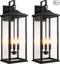 24 2Pack Outdoor Wall Light Fixture 3-Light Candelabra Exterior Wall Sconce E12 Base Clear Glass Modern Matte Black Porch Light IP65 Waterproof Wall Mounted for Front Door Garage &amp House