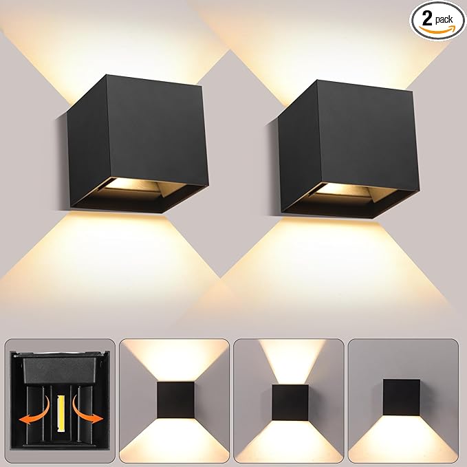 2 Pack Outdoor Wall Lights Fixture 20W3000K Exterior Modern Front Porch Sconces Hardwired Wall Mount Up Down Lighting for Patio Fence Hallway Entrance
