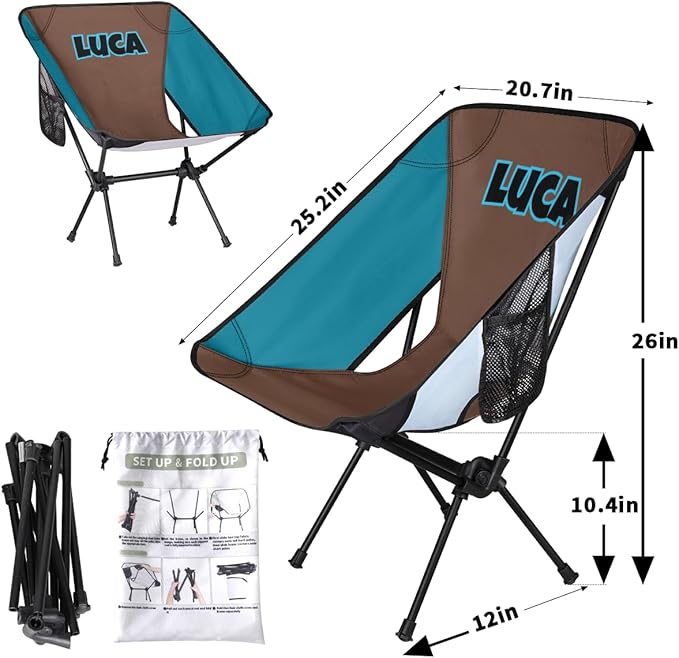 Custom Camping Chair with Name Personalized Backpacking Chair Lightweight Foldable Chairs for Outdoor Camp Hiking Sport Picnic Beach