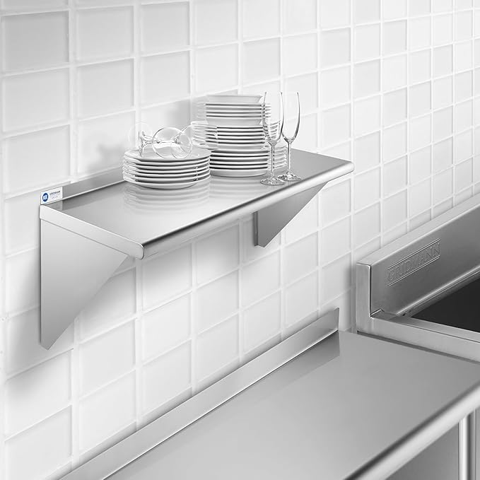 14 x 60 Certified Commercial Grade Stainless Steel Wall Mount Shelf with Backsplash – Heavy-Duty 18 Gauge Shelving for Restaurant Kitchen Utility Room and Garage Use