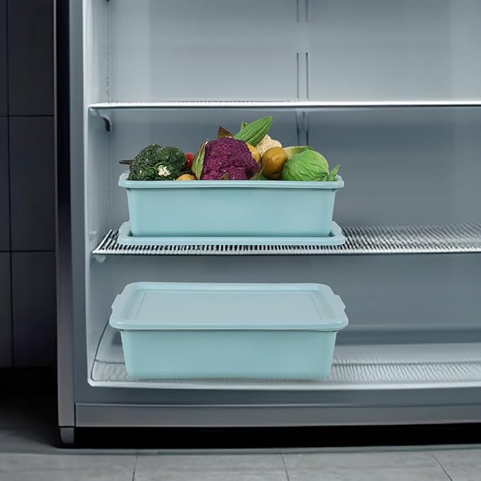 3 Pack Restaurant Bus Tub with Lid 13 L Plastic Utility Bus Box Mint Green
