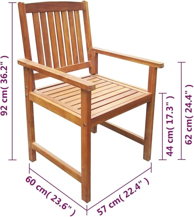 Outdoor Chair Set of 2 Brown Solid Acacia Wood Standard Durable Rustic Design for Patio Garden Dining with Comfortable Armrests