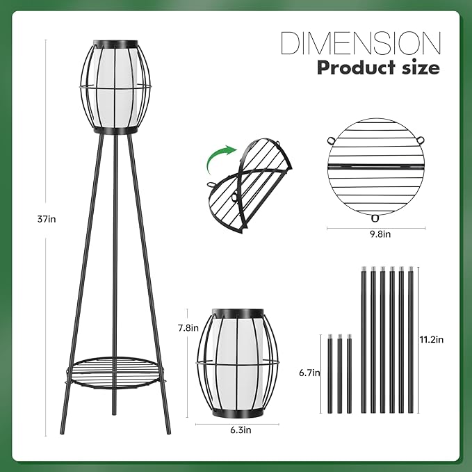 2 Pack Solar Lights Outdoor with Plant Stands Solar Floor Lamps Black Metal Tripod Deck Lights Patio Decor for Garden Yard Pathway Driveway Porch